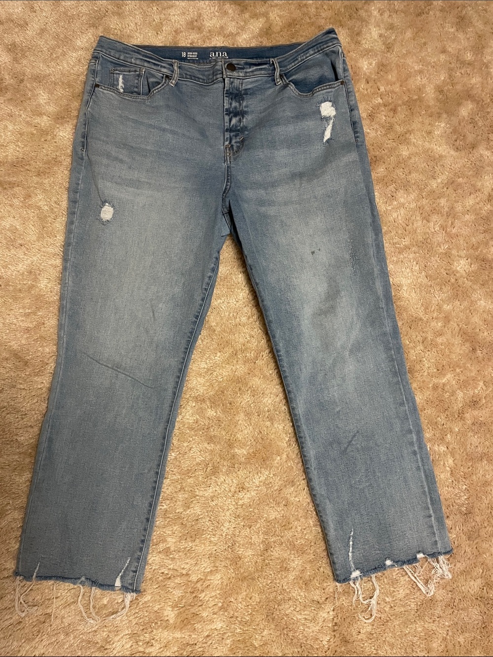 a.n.a Distressed Cropped high rise Straight  Jeans in Light Blue